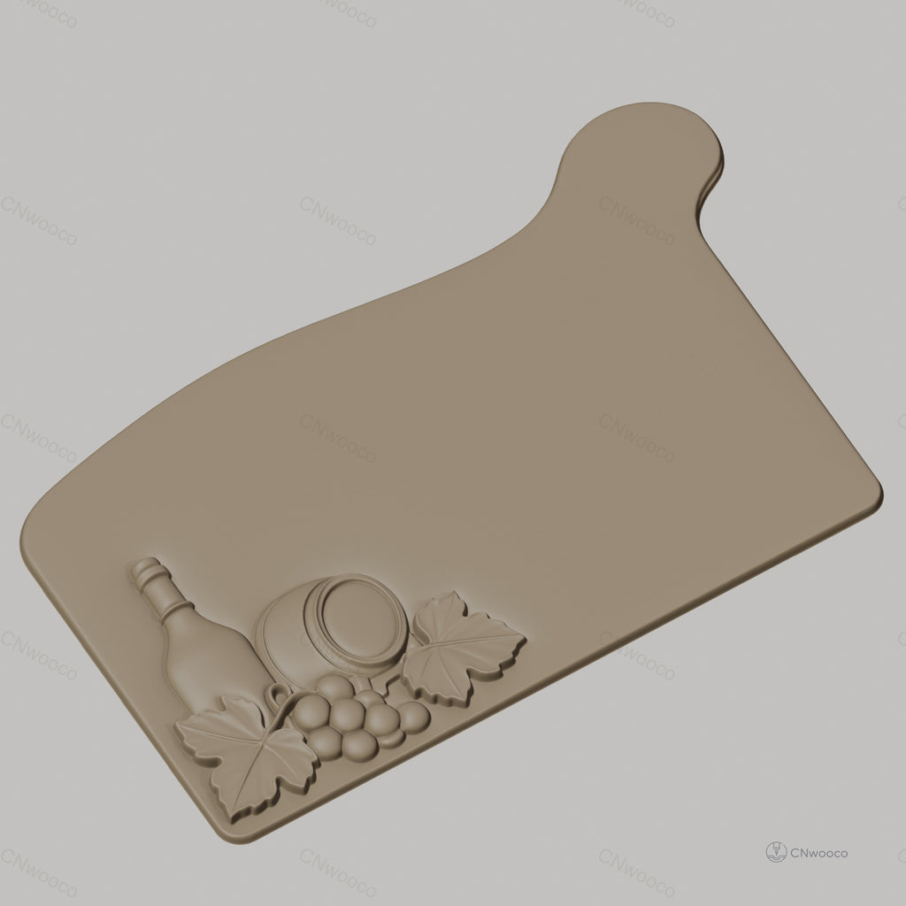Fichier CNC plateau avec bouteille et raisins, bas-relief pour sculpture sur bois, STL