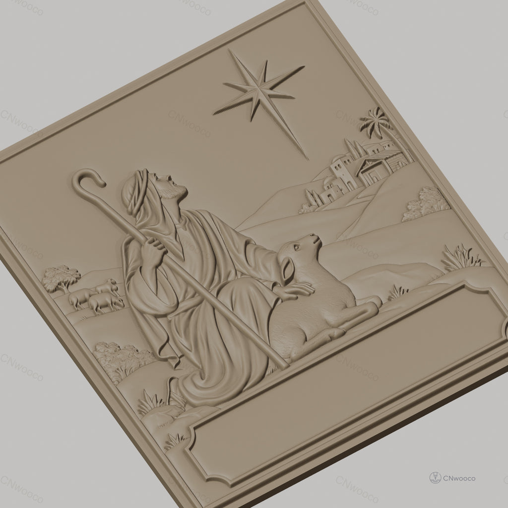 Fichier CNC & impression 3D berger avec agneau et étoile de Bethléem, paysage biblique, haute qualité relief STL