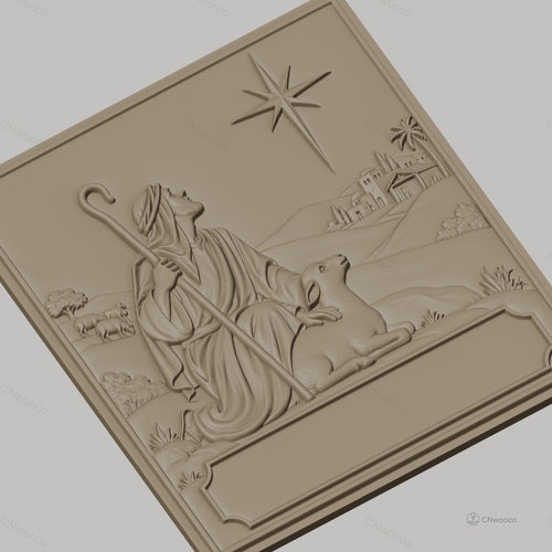 Fichier CNC & impression 3D berger avec agneau et étoile de Bethléem, paysage biblique, haute qualité relief STL
