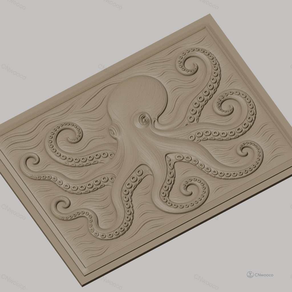 Fichier CNC & impression 3D Poulpe, octopus relief et vagues, haute qualité relief STL