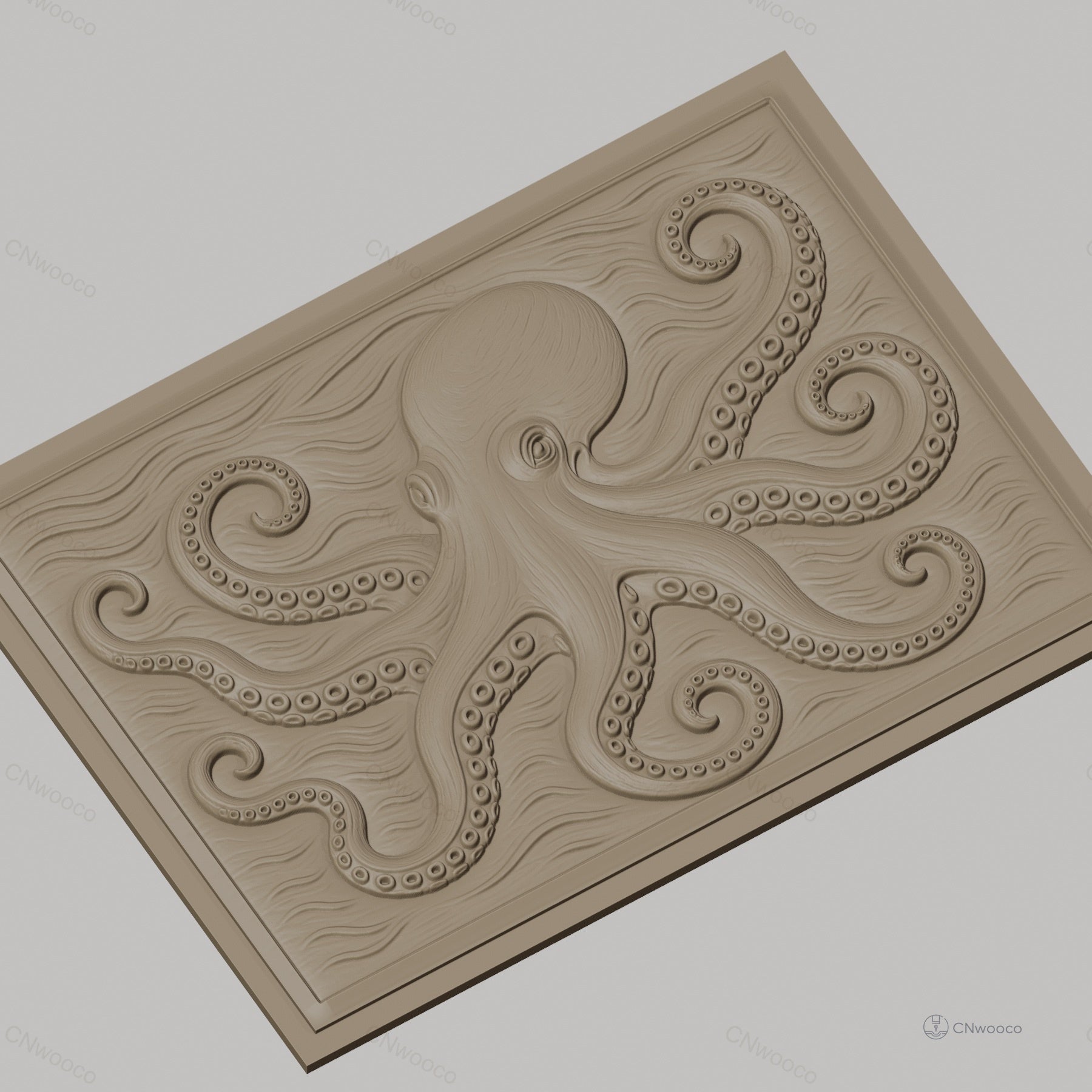 Fichier CNC & impression 3D Poulpe, octopus relief et vagues, haute qualité relief STL