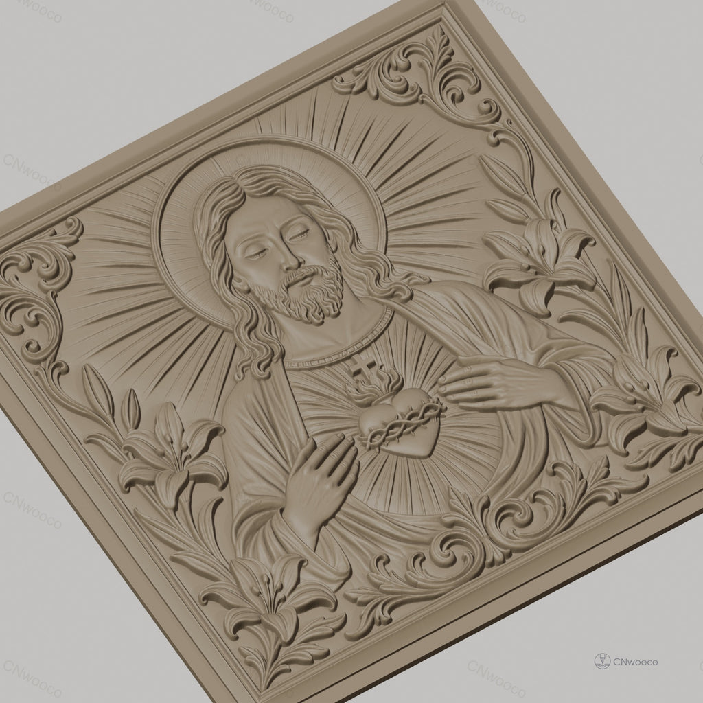 Fichier CNC & impression 3D Jésus Christ, cœur sacré, lys et ornements, haute qualité relief STL