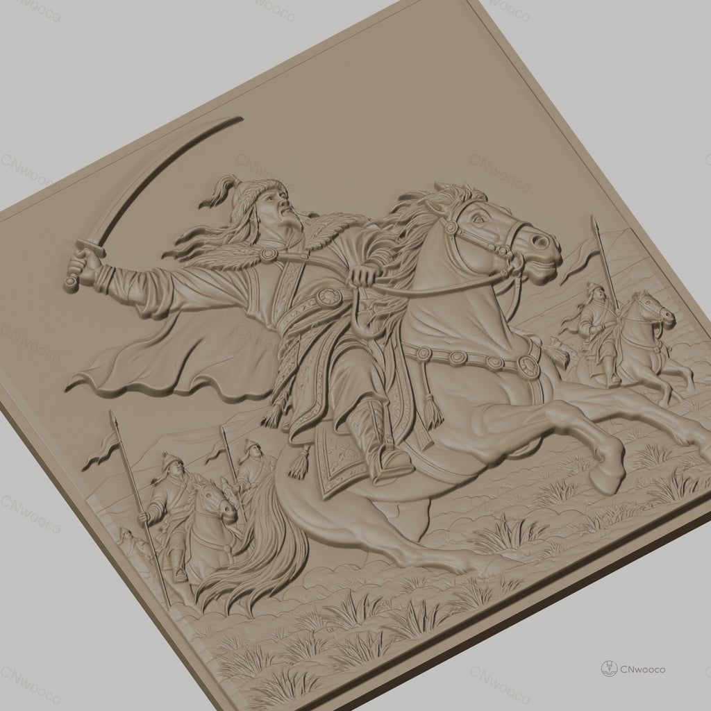 Fichier CNC & impression 3D cavalier guerrier à cheval, scène de bataille avec épée, haute qualité relief STL