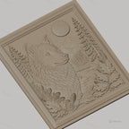 Fichier CNC & impression 3D loup sauvage, paysage nature, montagne, forêt, pleine lune, haute qualité relief STL