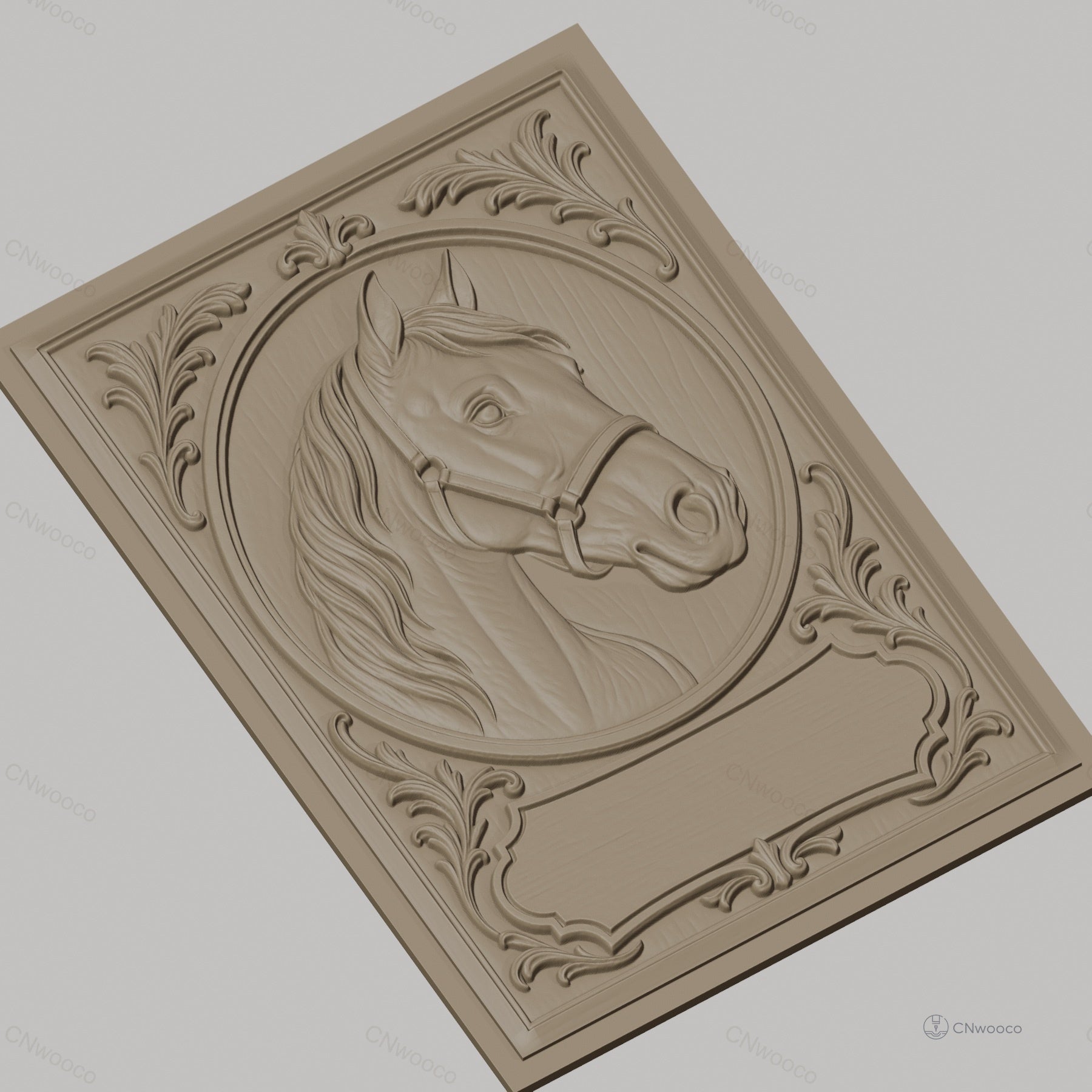 Fichier CNC & impression 3D cheval, tête de cheval avec cadre ornemental, haute qualité relief STL