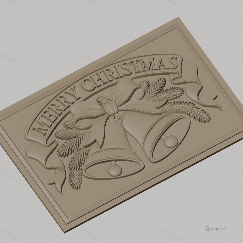 Fichier CNC & impression 3D Noël, cloches, ruban et branches de sapin, haute qualité relief STL