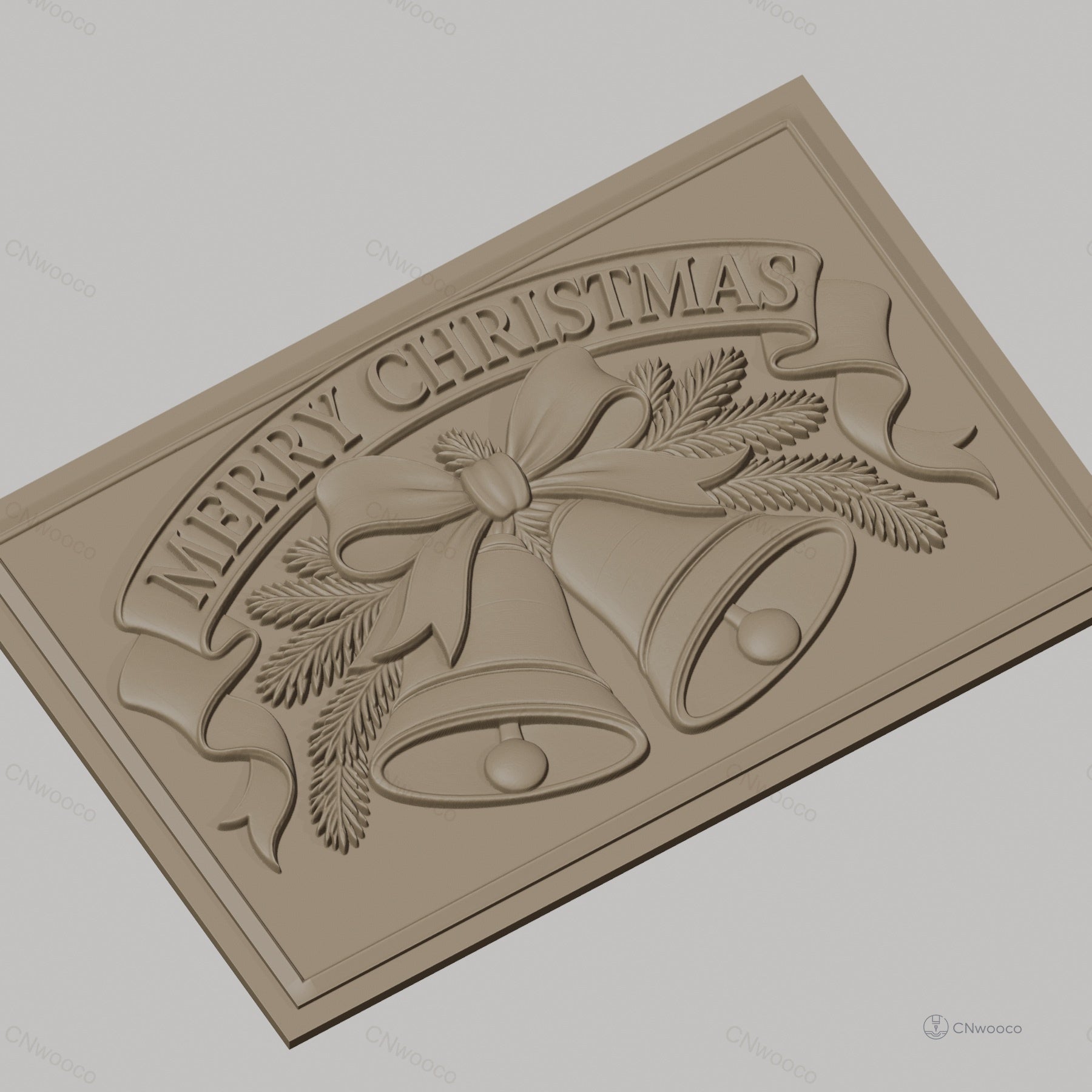 Fichier CNC & impression 3D Noël, cloches, ruban et branches de sapin, haute qualité relief STL