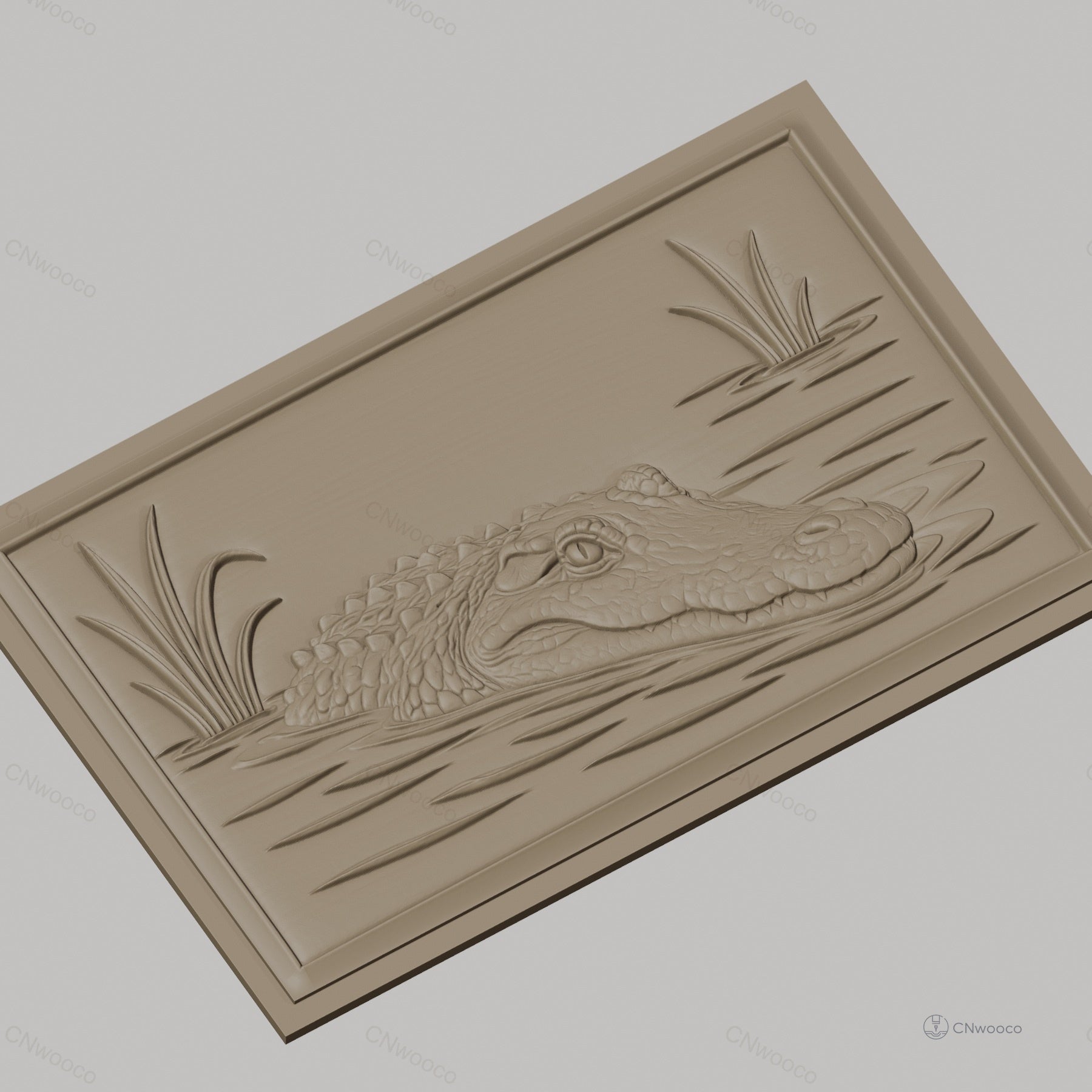 Fichier CNC & impression 3D alligator dans l'eau avec végétation, haute qualité relief STL