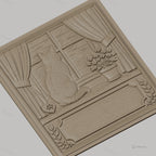 Fichier CNC & impression 3D chat sur rebord de fenêtre, fleurs en pot, paysage montagneux, haute qualité relief STL