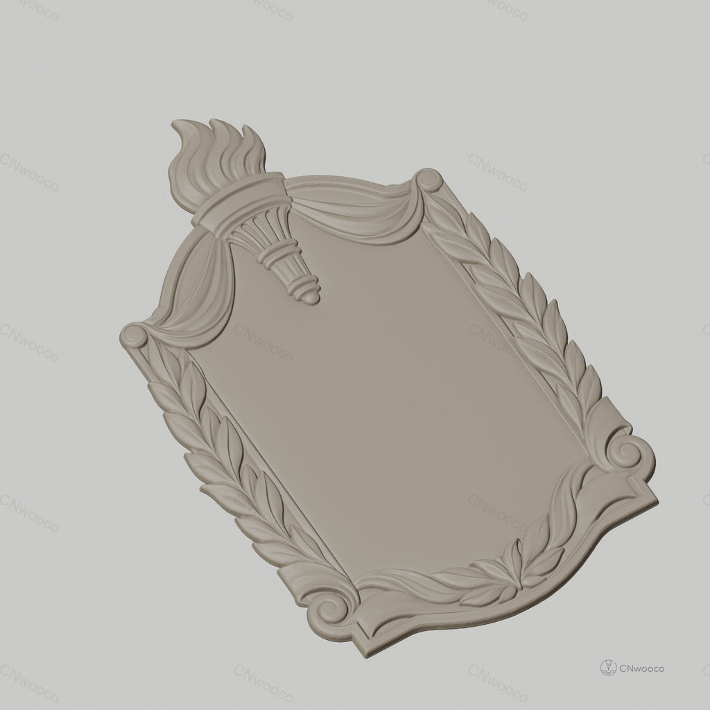 Fichier CNC & impression 3D plaque décorative avec torche et feuillage, STL très haute qualité