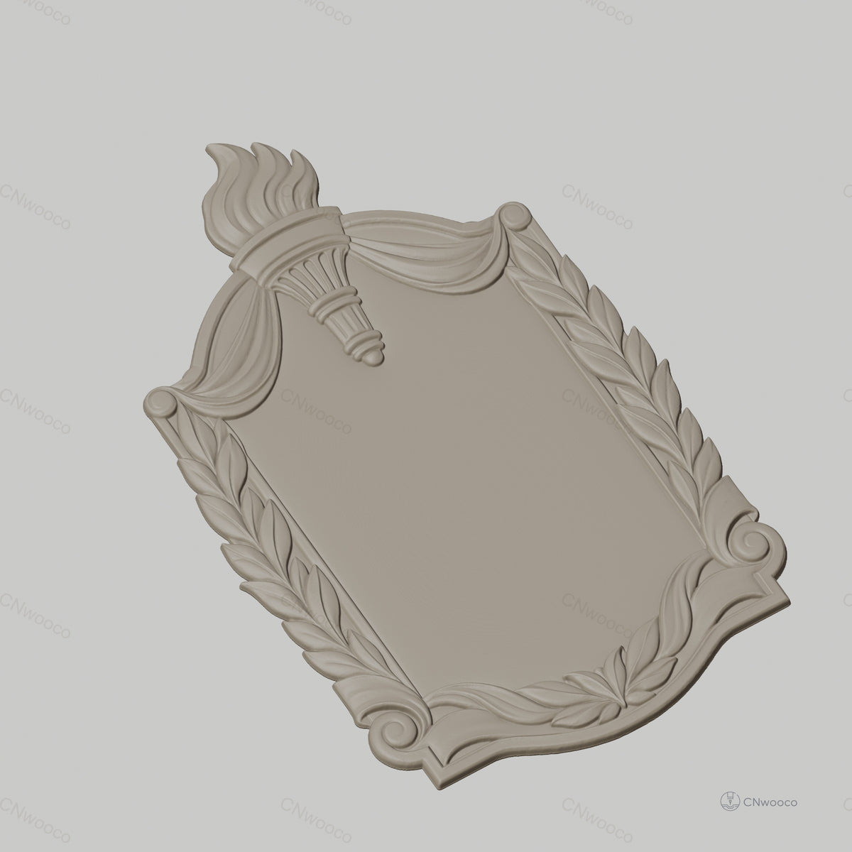 Fichier CNC & impression 3D plaque décorative avec torche et feuillage, STL très haute qualité
