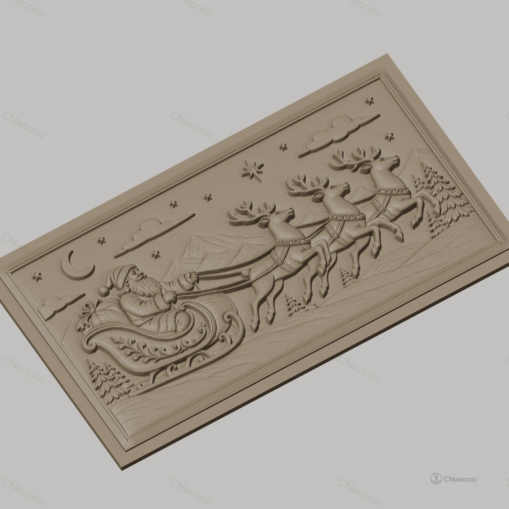 Fichier CNC & impression 3D Noël, père Noël en traîneau avec rennes, haute qualité relief STL