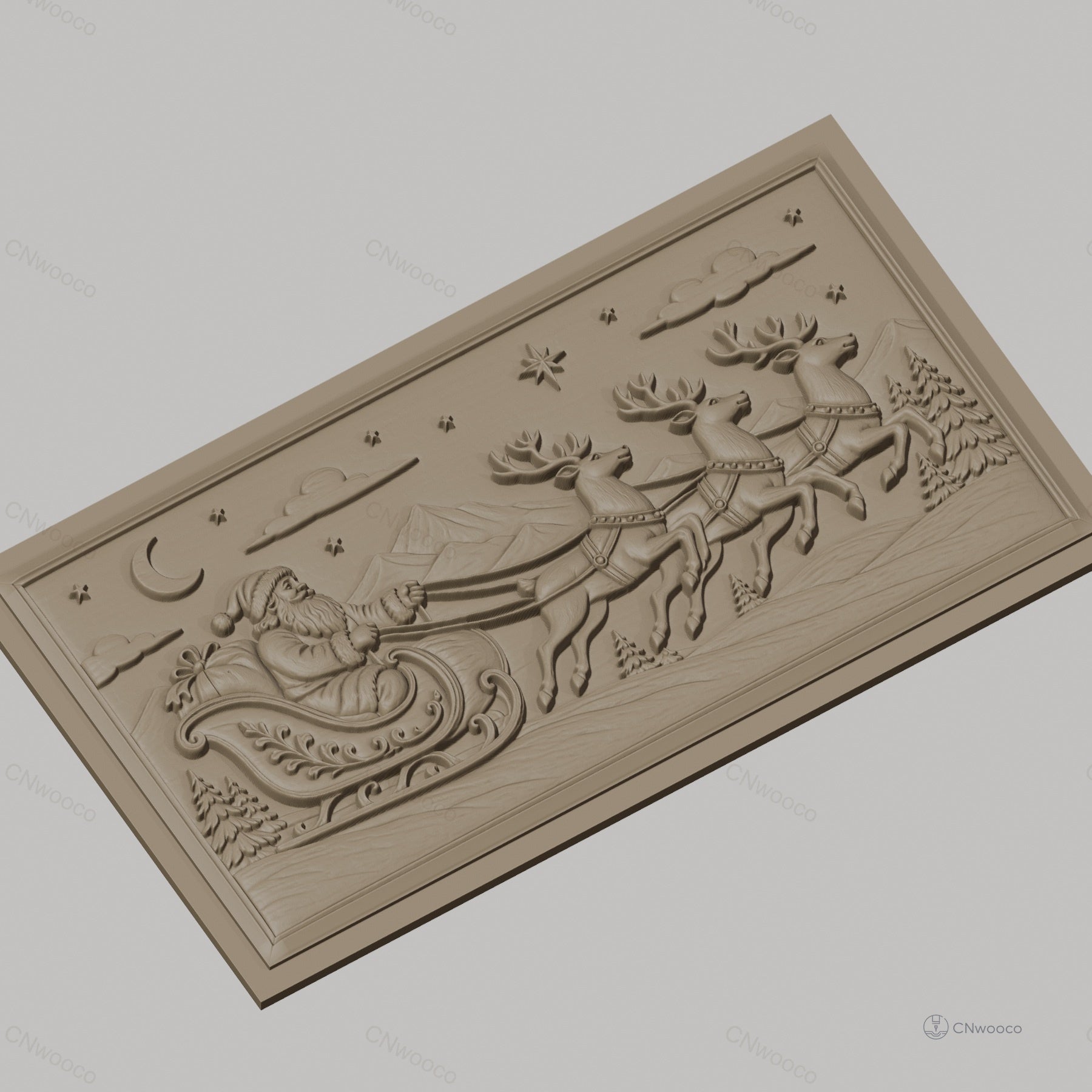 Fichier CNC & impression 3D Noël, père Noël en traîneau avec rennes, haute qualité relief STL