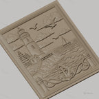 Fichier CNC & impression 3D scène marine, phare, bateau à voile, ancre, relief côtier haute qualité relief STL