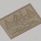 Fichier CNC & impression 3D chalet de Noël, sapins et bannière Merry Christmas, haute qualité relief STL