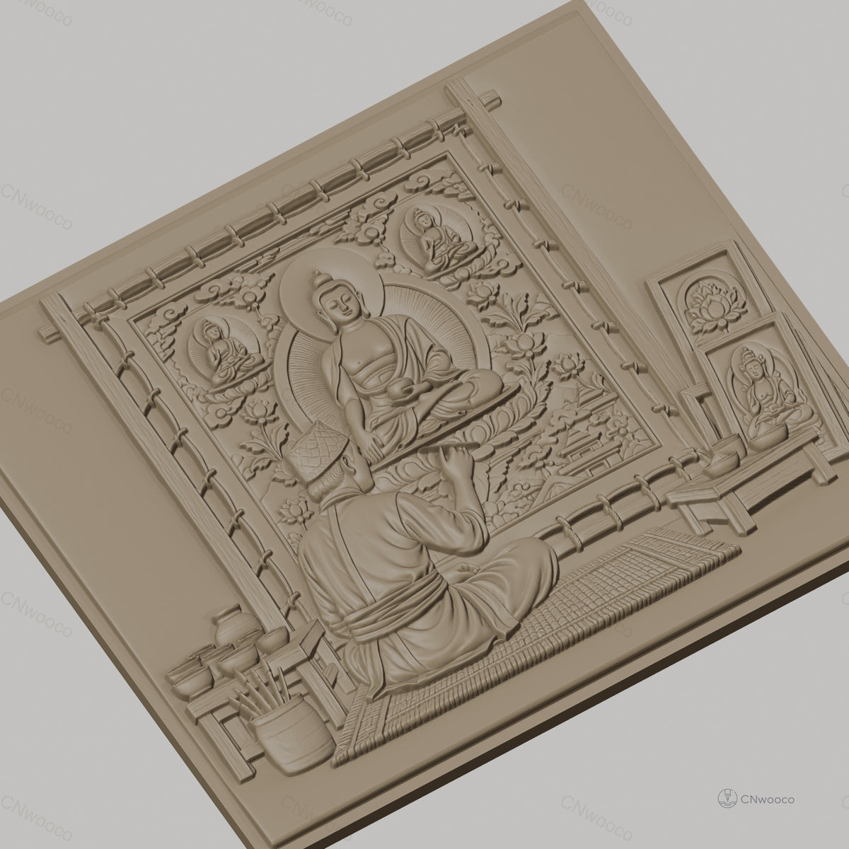 Fichier CNC & impression 3D art bouddhiste, peintre portrait Bouddha, haute qualité relief STL