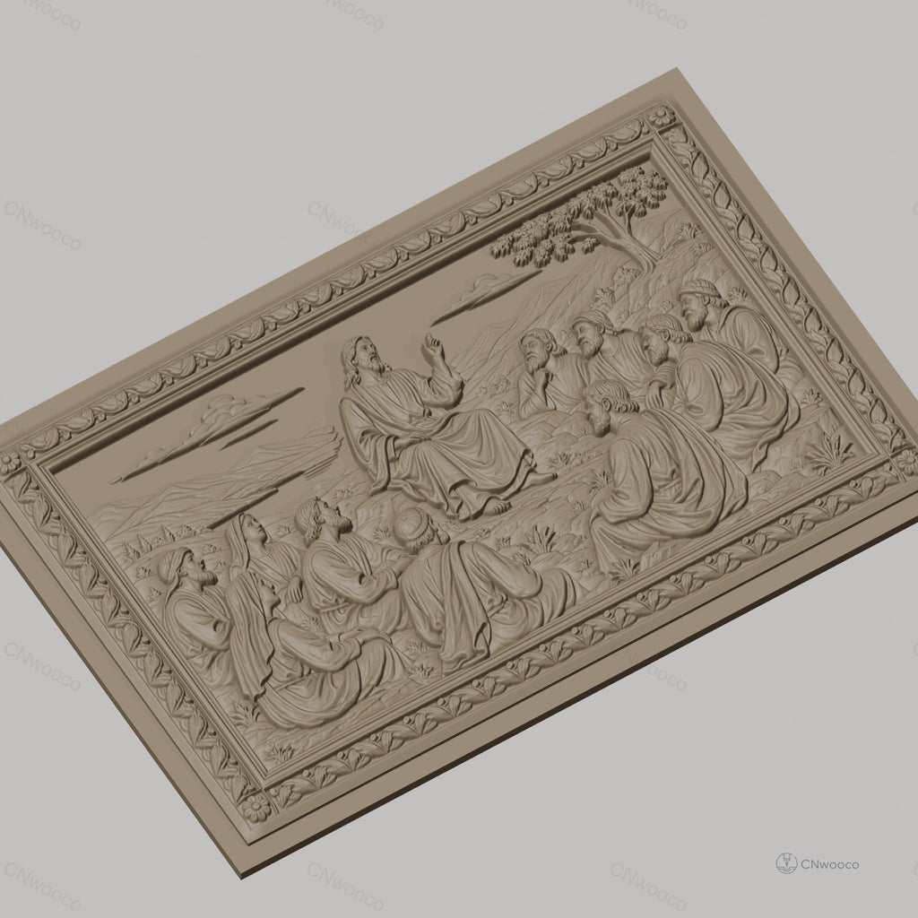 Fichier CNC & impression 3D Jésus enseignant ses disciples, scène biblique panoramique, haute qualité relief STL