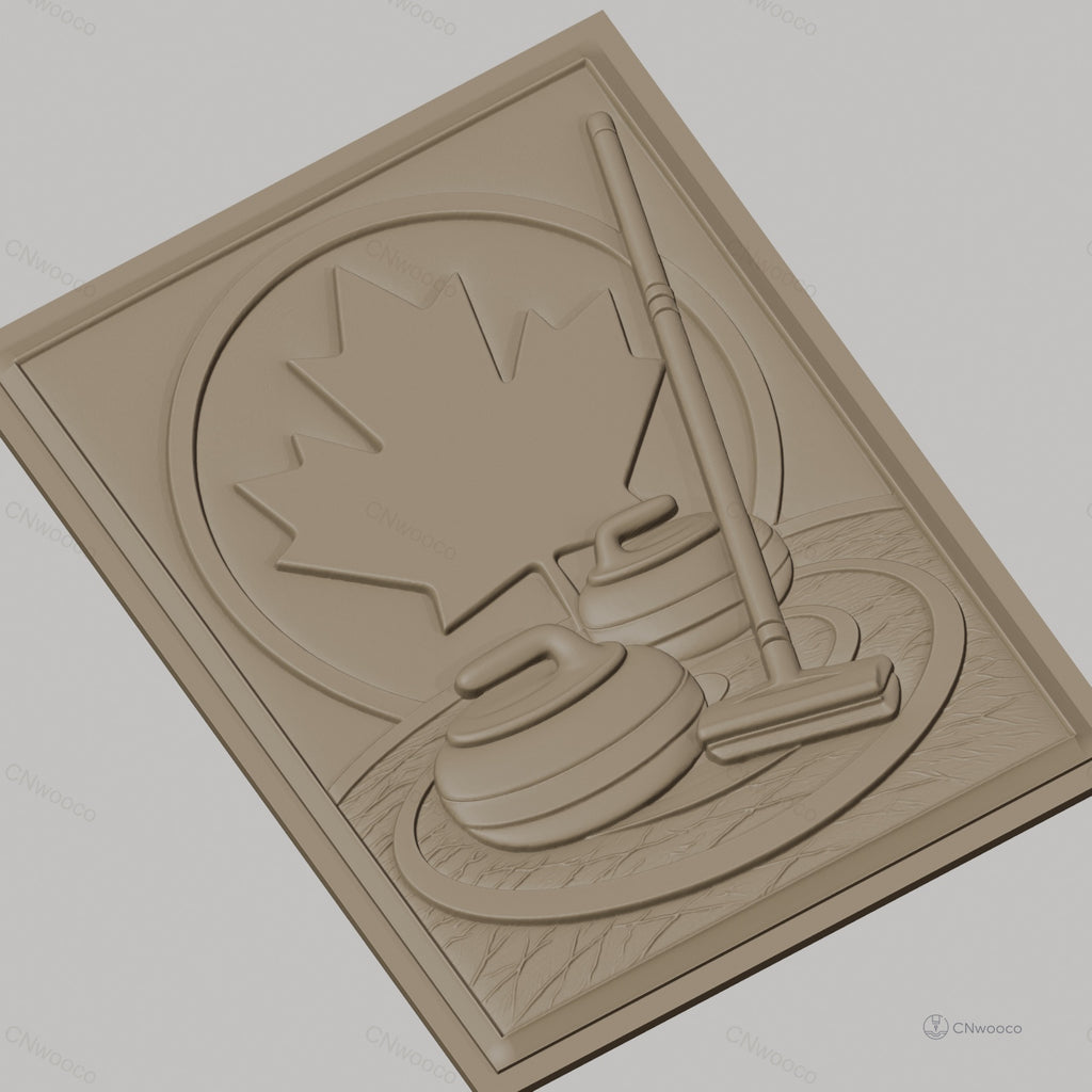 Fichier CNC & impression 3D curling canadien, pierres de curling et feuille d'érable, haute qualité relief STL