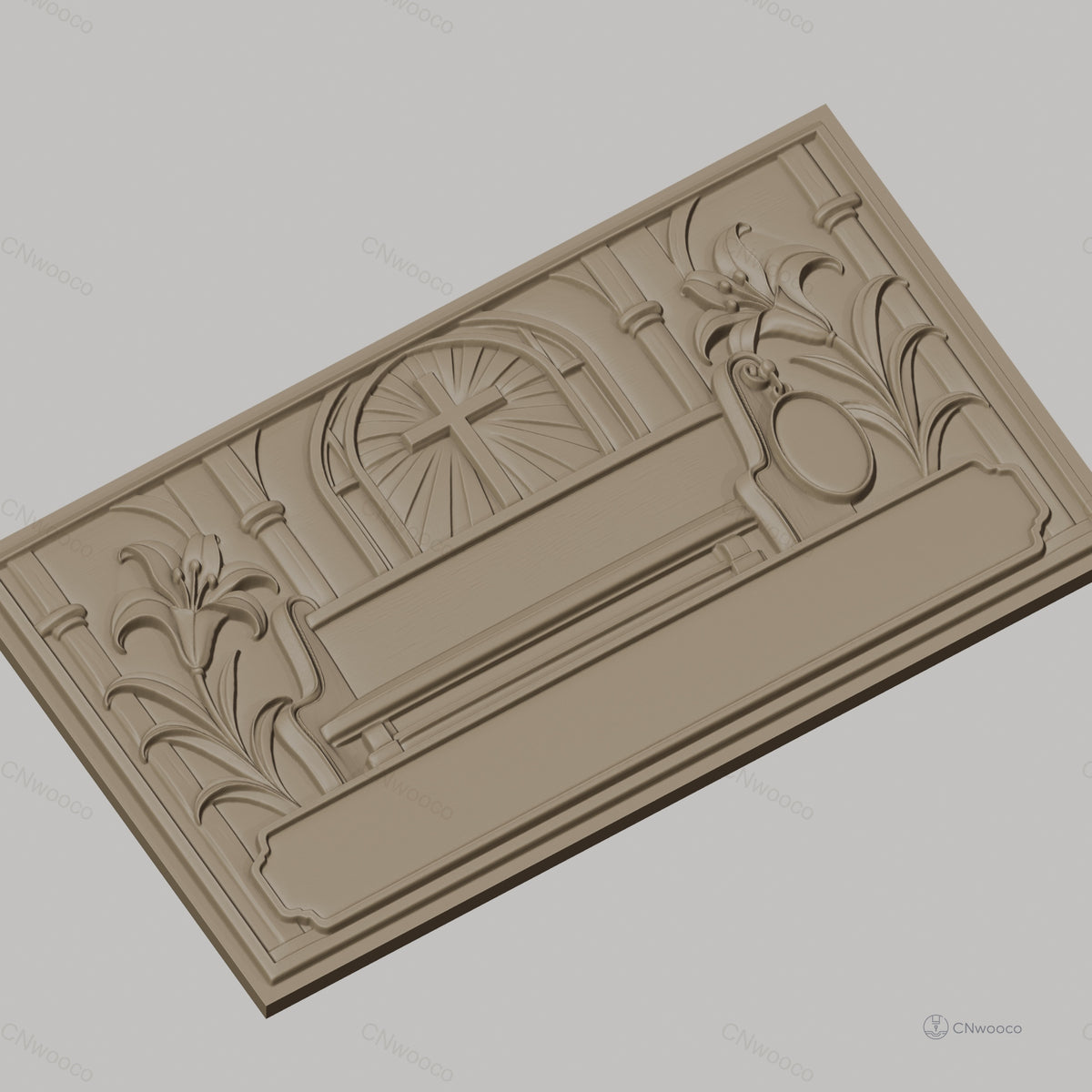 Fichier CNC & impression 3D relief religieux, croix, lys, cadre vide, haute qualité relief STL