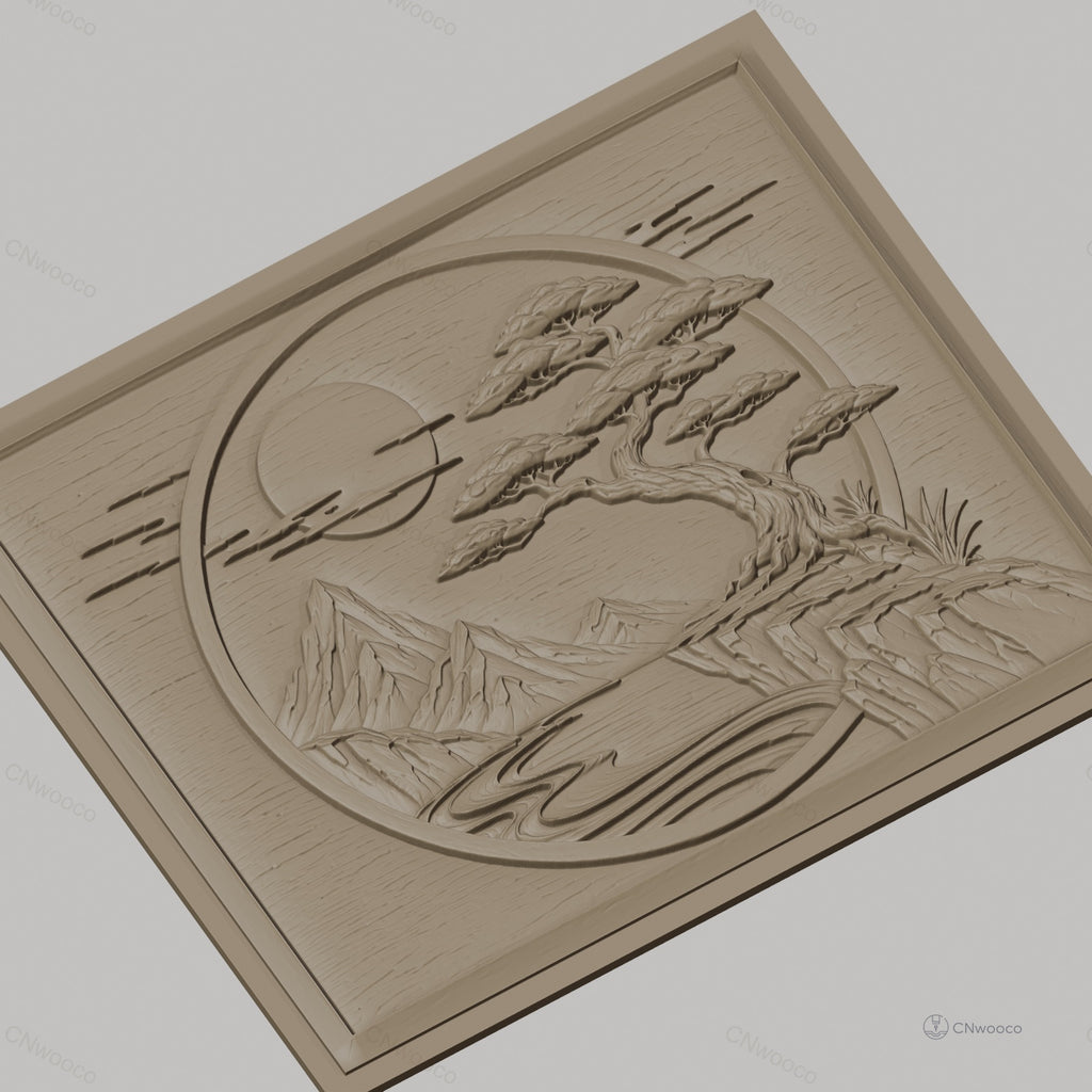 Fichier CNC & impression 3D paysage japonais, montagne, arbre bonsaï, rivière, haute qualité relief STL