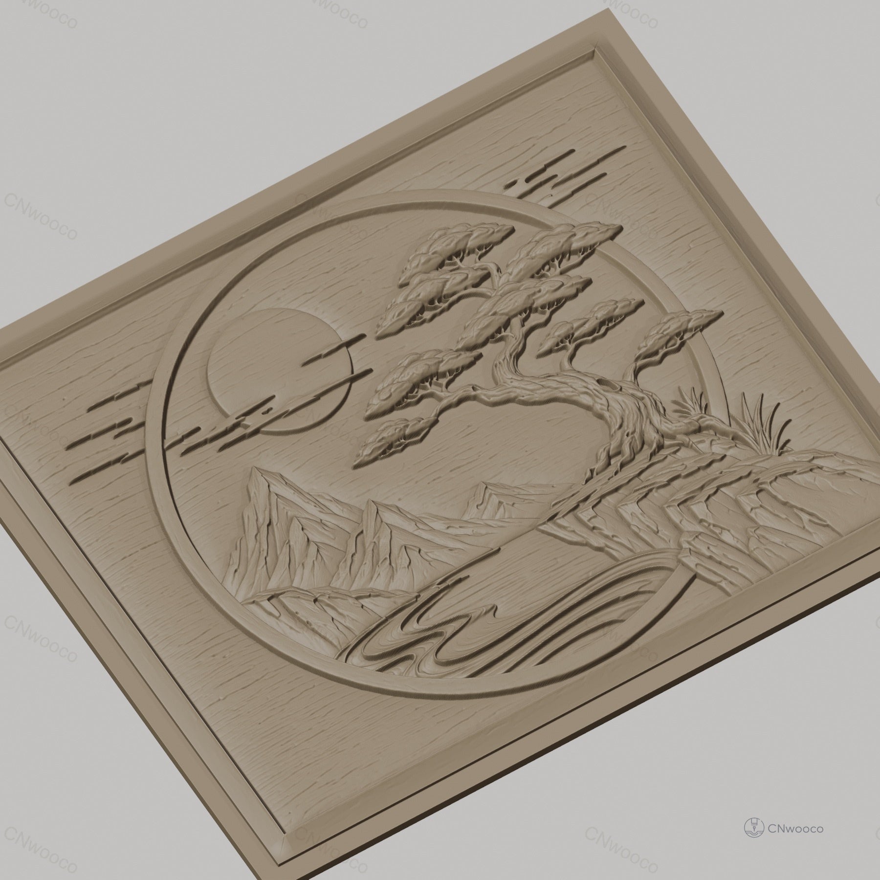Fichier CNC & impression 3D paysage japonais, montagne, arbre bonsaï, rivière, haute qualité relief STL