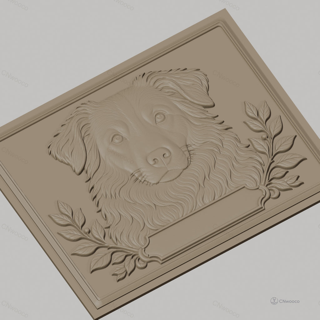Fichier CNC & impression 3D chien avec cadre floral, portrait relief haute qualité relief STL