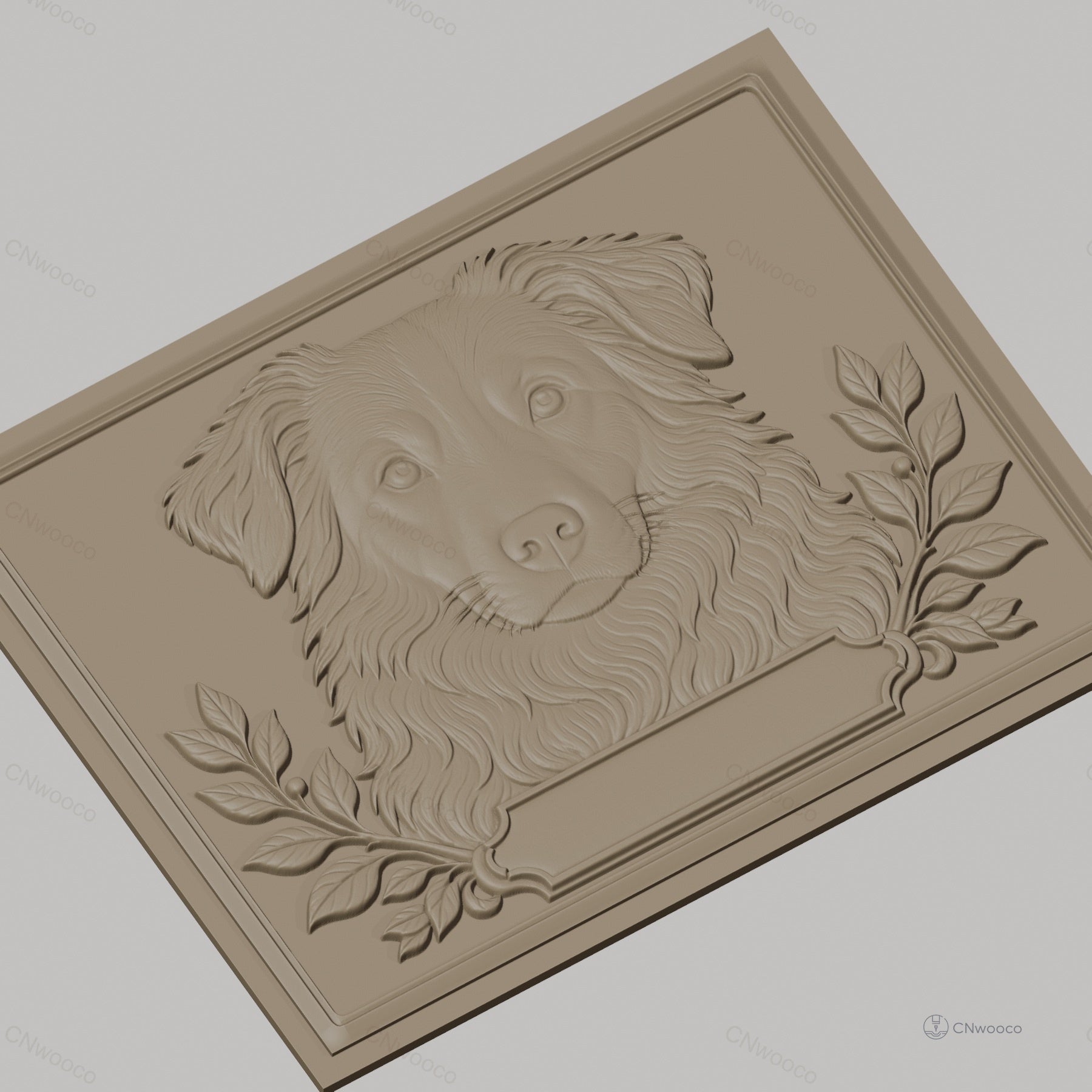 Fichier CNC & impression 3D chien avec cadre floral, portrait relief haute qualité relief STL
