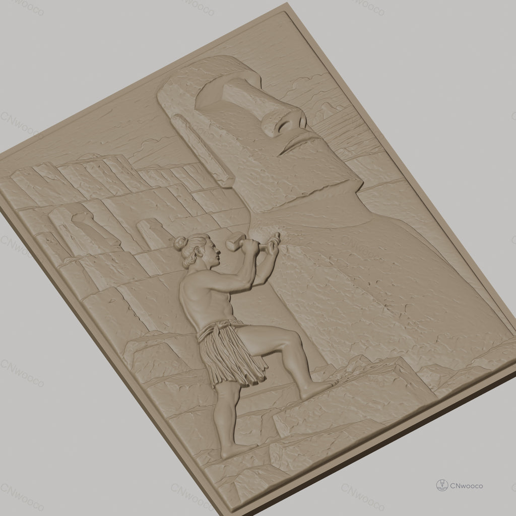 Fichier CNC & impression 3D statue Moaï et sculpteur, relief historique haute qualité relief STL