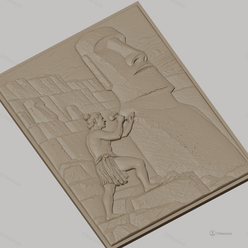 Fichier CNC & impression 3D statue Moaï et sculpteur, relief historique haute qualité relief STL