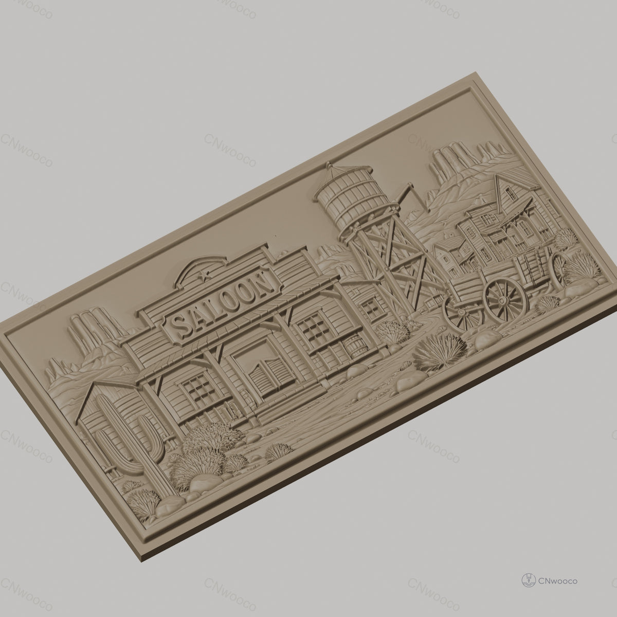 Fichier CNC & impression 3D western village saloon chariot cactus haute qualité relief STL