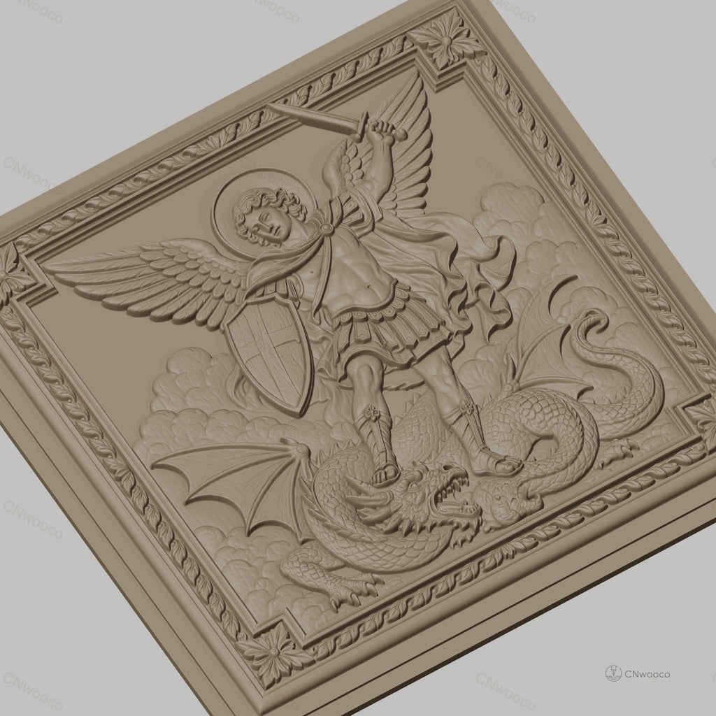 Fichier CNC & impression 3D saint Michel archange, ange guerrier avec dragon, haute qualité relief STL