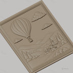 Fichier CNC & impression 3D montgolfière, village, collines, nuages, haute qualité relief STL
