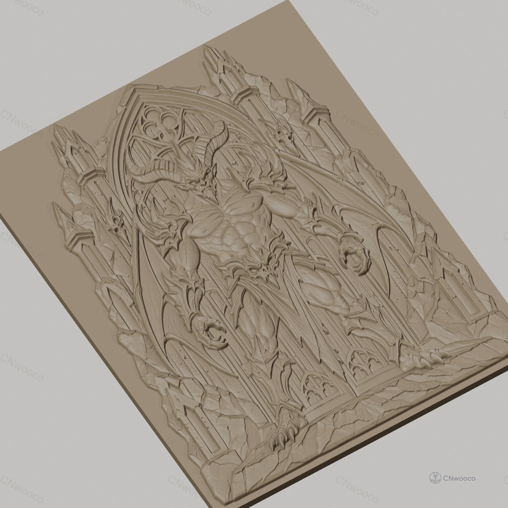 Fichier CNC & impression 3D démon démoniaque avec ailes et portail gothique, haute qualité relief STL