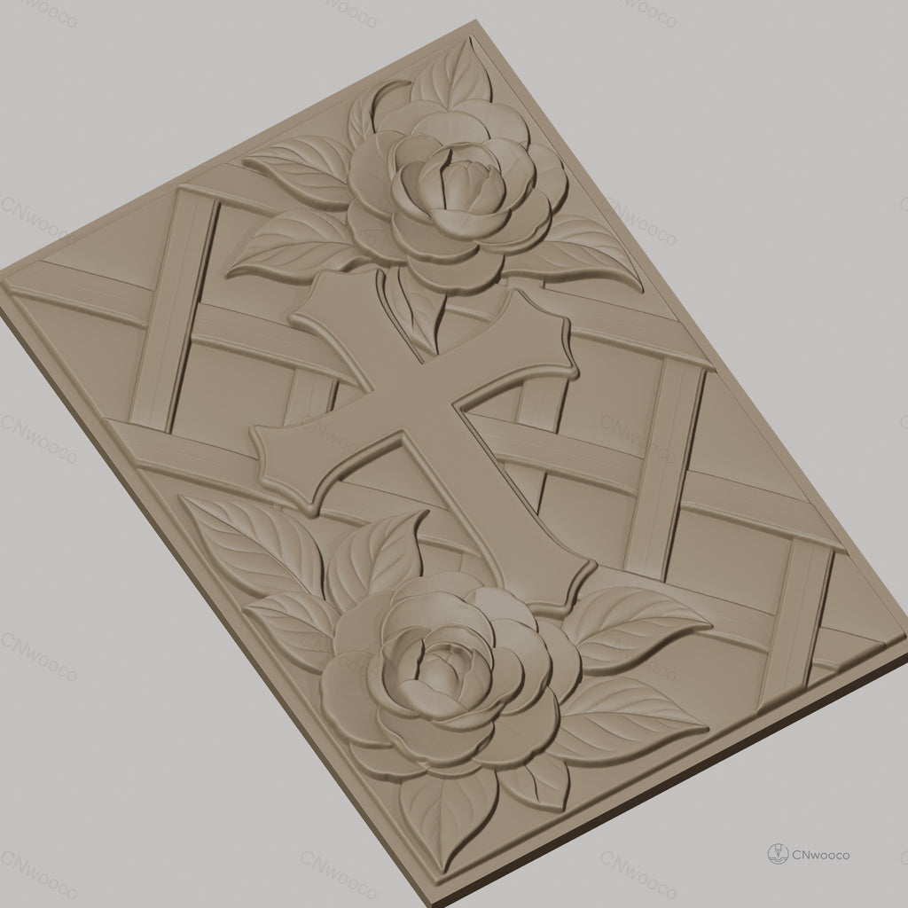 Fichier CNC & impression 3D Croix et roses avec motif treillis, haute qualité relief STL