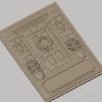 Fichier CNC & impression 3D porte d'entrée avec couronne de feuilles et pots de fleurs, haute qualité relief STL