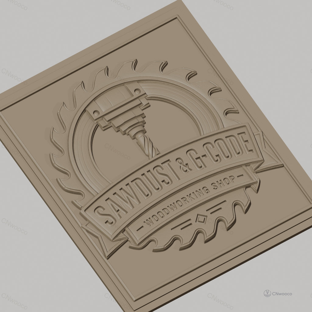 Fichier CNC & impression 3D logo scie circulaire et fraise, atelier de menuiserie haute qualité relief STL