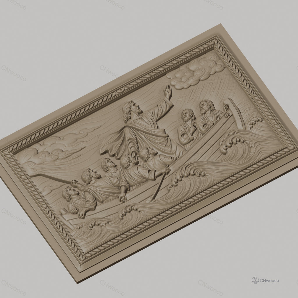 Fichier CNC & impression 3D Jésus apaisant la tempête, scène biblique en bateau, haute qualité relief STL