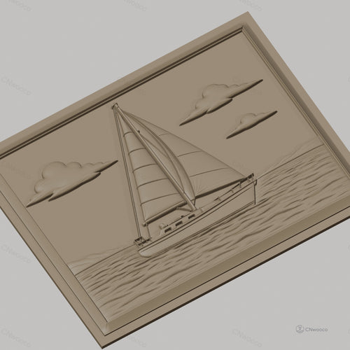 Fichier CNC & impression 3D bateau à voile, mer, nuages, haute qualité relief STL
