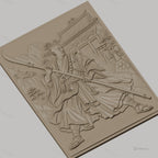 Fichier CNC & impression 3D moine guerrier chinois, bâton, temple, montagne, haute qualité relief STL