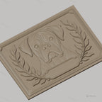 Fichier CNC & impression 3D Boxer chien, portrait avec feuilles et cadre ornemental, haute qualité relief STL