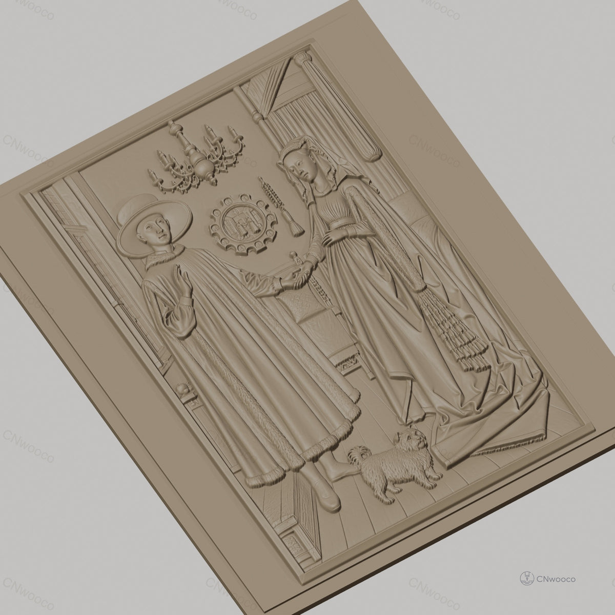 Fichier CNC & impression 3D Portrait de couple historique avec chien et chandelier, haute qualité relief STL