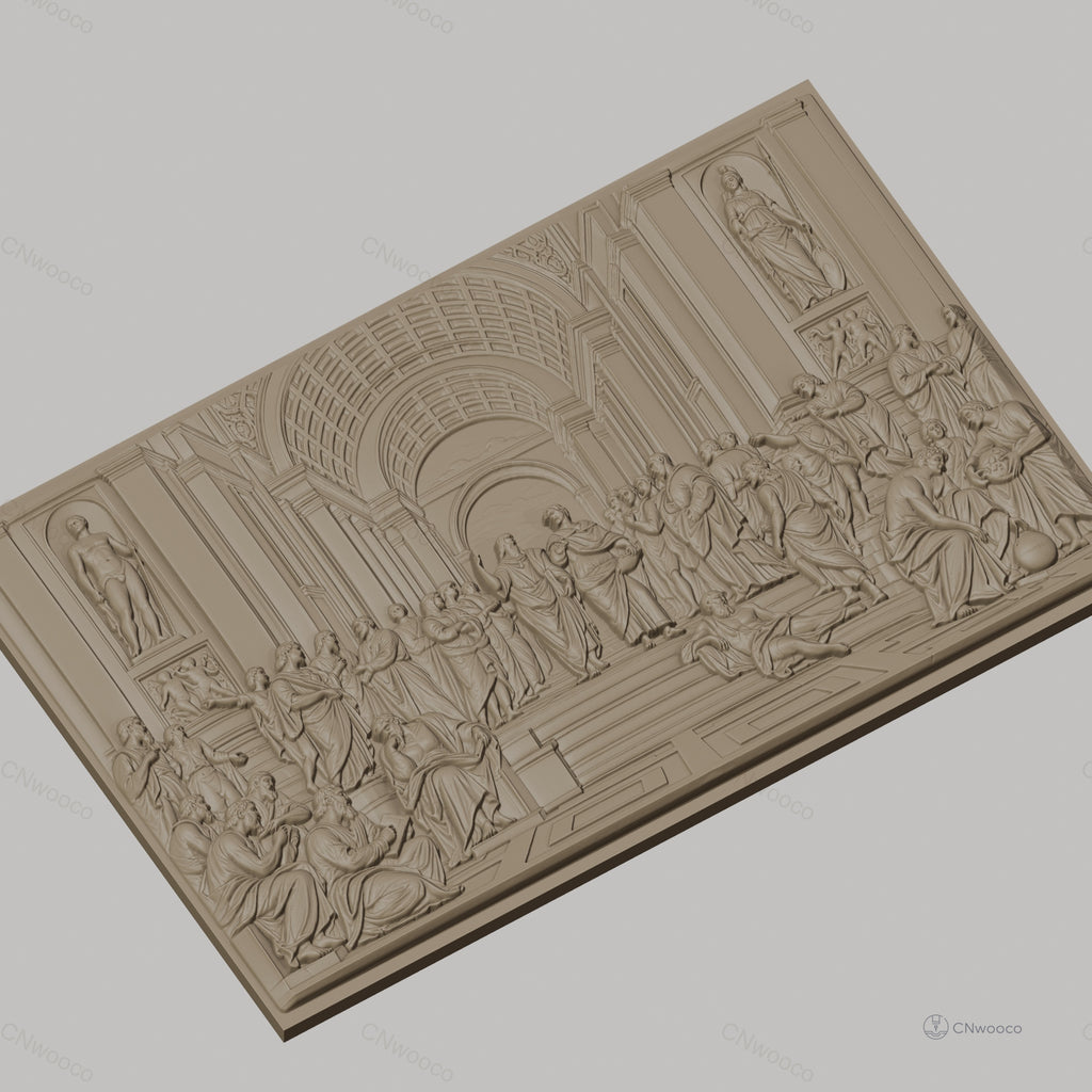 Fichier CNC & impression 3D école d athènes, figures philosophiques et architecture classique, haute qualité relief STL
