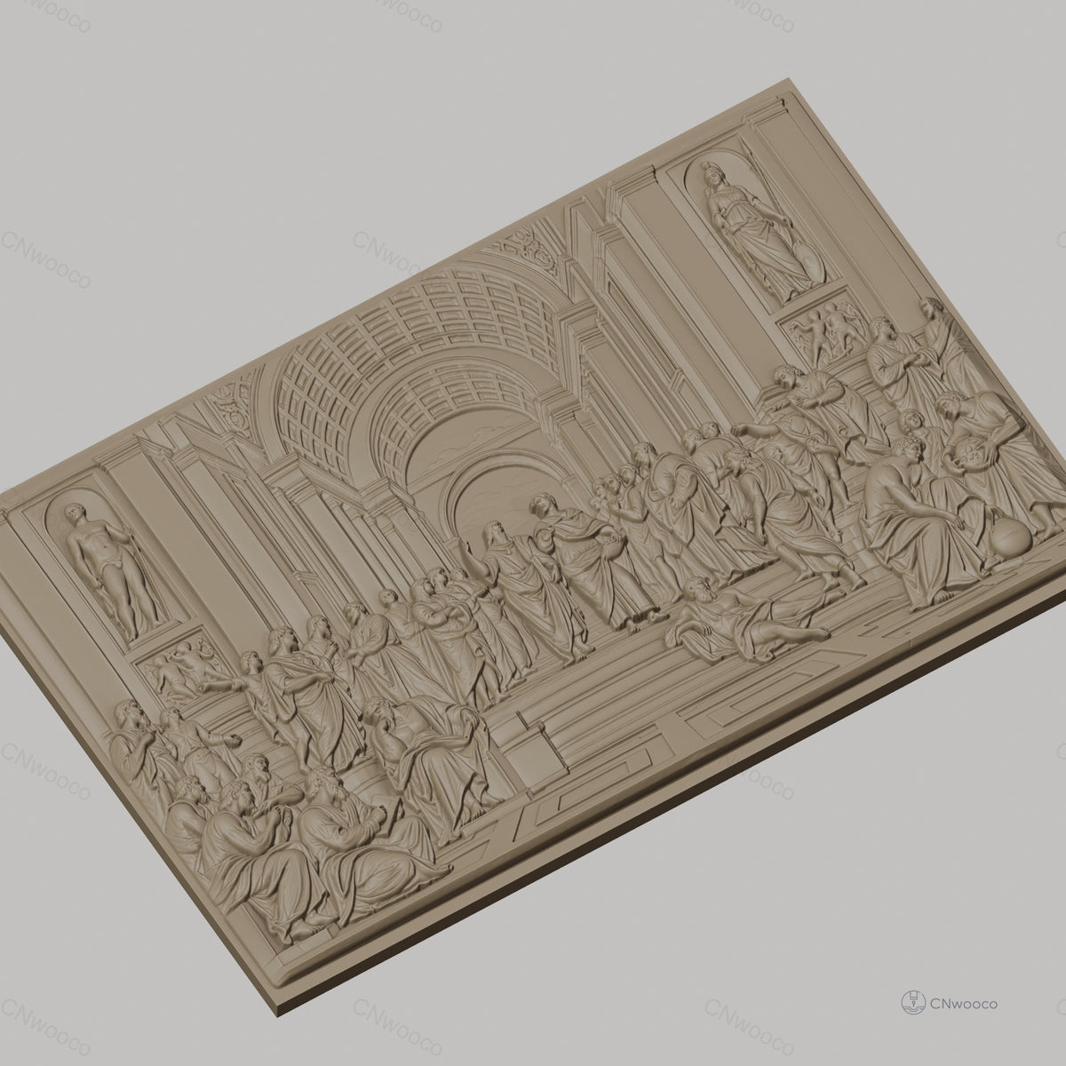 Fichier CNC & impression 3D école d athènes, figures philosophiques et architecture classique, haute qualité relief STL