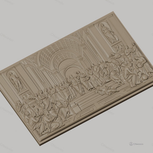Fichier CNC & impression 3D école d athènes, figures philosophiques et architecture classique, haute qualité relief STL