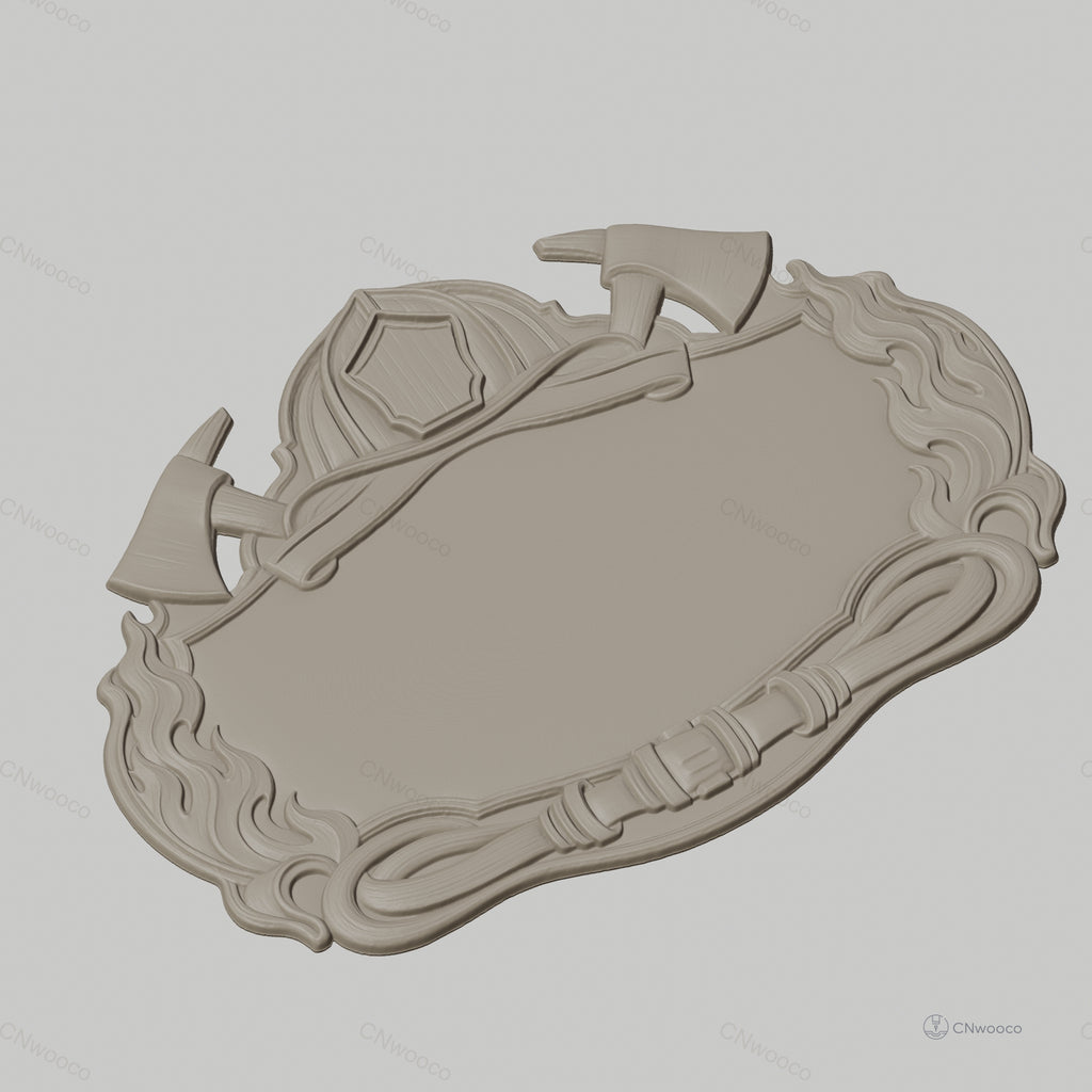 Fichier CNC & impression 3D plaque de pompier, casque, haches, flammes, STL très haute qualité