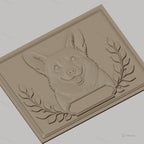 Fichier CNC & impression 3D chien Corgi visage, feuilles décoratives, haute qualité relief STL