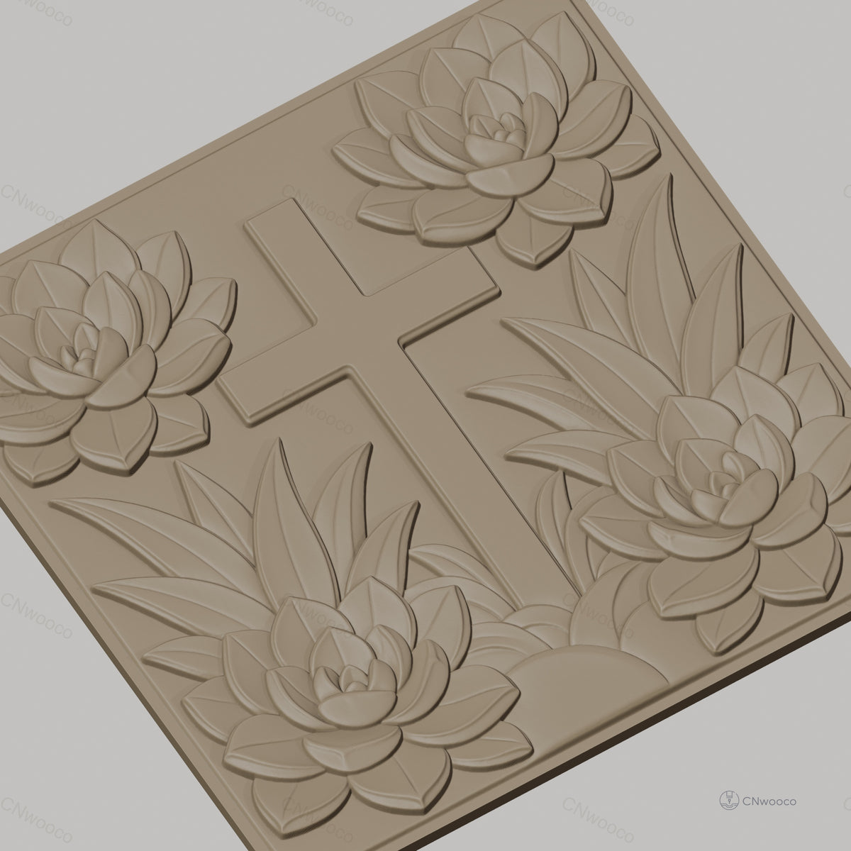 Fichier CNC & impression 3D croix et lotus, fleurs relief artistique, haute qualité relief STL