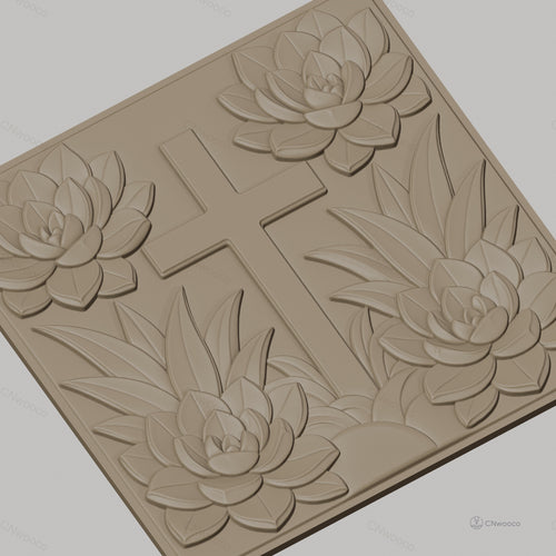Fichier CNC & impression 3D croix et lotus, fleurs relief artistique, haute qualité relief STL