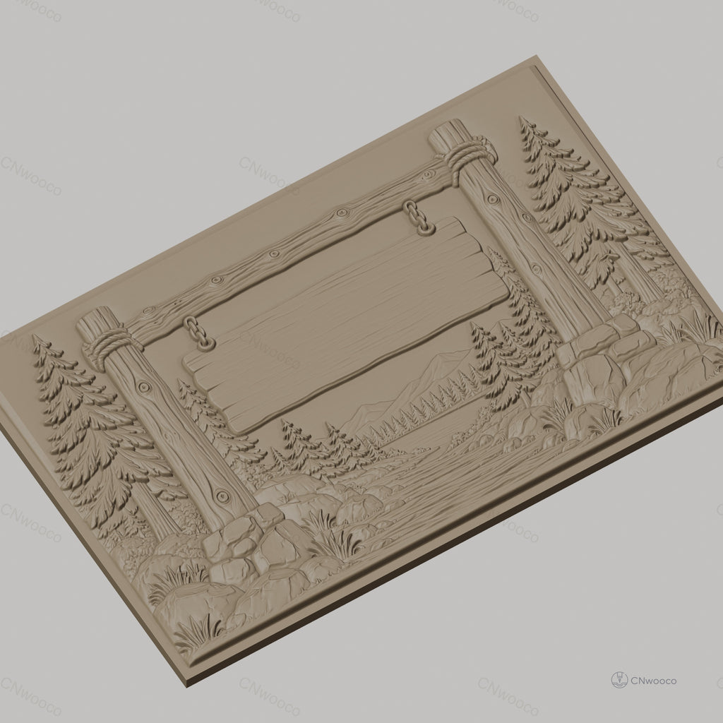 Fichier CNC & impression 3D panneau bois, paysage forêt, montagne et rivière, haute qualité relief STL