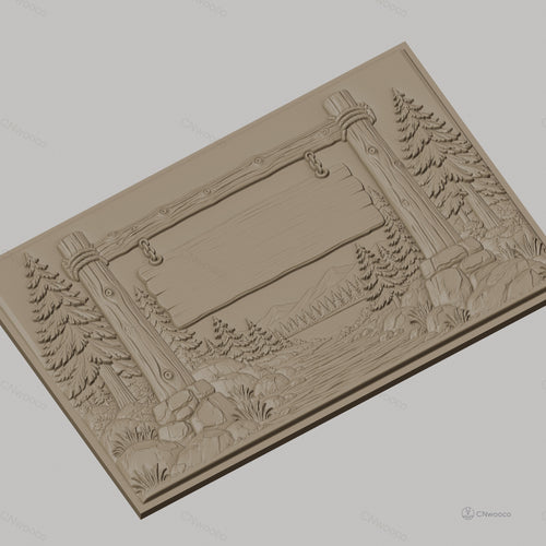 Fichier CNC & impression 3D panneau bois, paysage forêt, montagne et rivière, haute qualité relief STL